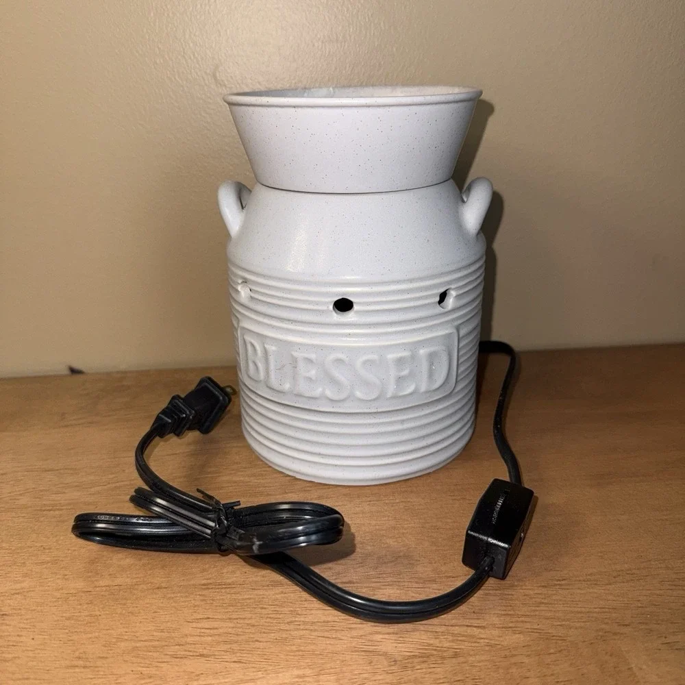 Farmhouse Milk Jug Blessed Ceramic Electric Wax Warmer White Speckled